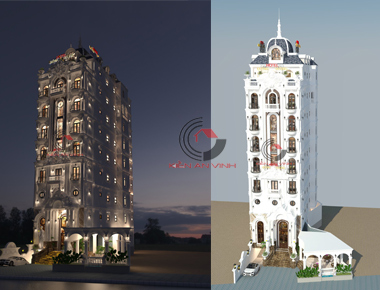 Kiểu thiết kế khách sạn đẹp phong cách tân cổ điển 9x21m