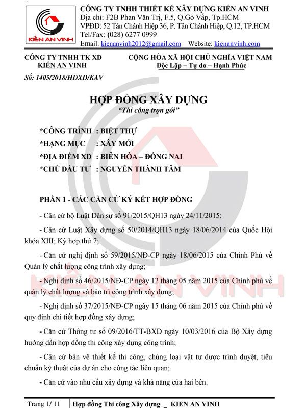 hợp đồng thi công biệt thự trọn gói 1
